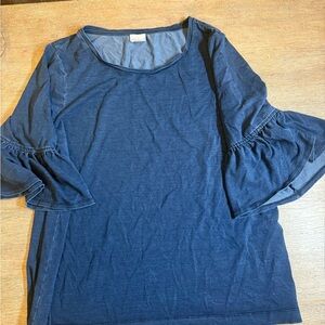 Chico's Navy Blue Blouse with Ruffled Sleeves